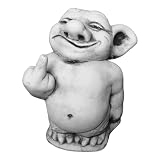 gartendekoparadies.de Massive Steinfigur lustiger Troll Mittelfinger Stinkefinger, 24 cm, Grau, 6 kg aus Steing