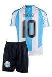 Mefstone Argentinien Kinder Trikot No 10 für Kinder, 2024 Football Trainings Kinder Trikot, Fußball-Trainingstrikots für Jungen, Komm mit Shorts (8-9Jahre,Blau,MES,152)
