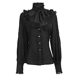 Viktorianisches Damenhemd mit Stehkragen, langärmlig, Spitze, Gothic, Plissee, Lotus, Vintage, Knopf, modisch, schick und elegant, Oberteil für Steampunk, Renaissance Mittelalter Hof, Halloween,