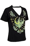 Herbal Choker Top Damen Capsleeve Tshirt, Schwarzes T-Shirt mit Okkulter Dunk