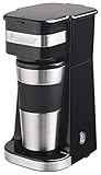 Bestron Kaffeemaschine mit Isolierbecher, Camping Kaffeemaschine für gemahlenen Filterkaffee, kleine Kaffeemaschine für 2 Große Tassen, 750 Watt, Farbe: Schwarz/Silb
