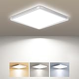 zemty Deckenlampe LED Deckenleuchte Flach, 3Farben - 3000K/4000K/6500K, IP44 Wasserfest Quadrat Badlampe Decke, 1800LM Modern LED Decklit für Flur küche Badezimmer Schlafzimmer Büro, Ø18CM