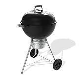 Weber Original Kettle Premium Holzkohlegrill/Porzellanemaillierter Deckel und Kessel, 57 cm Grillfläche, One-Touch-Reinigungssystem, Deckelthermometer, Dreibein-Ständer und Räder, Schw