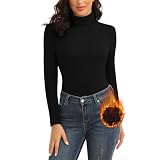 WOWENY Rollkragenpullover Damen Schwarz Warm Fleece Rollkragenshirt Stehkragen Pullover Thermo Rolli Oberteil Sweater Elegant Langarmshirt Langarm für Winter Herbst(Schwarz, M)