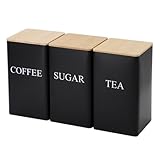 SAROAD Versiegelte Dosen, einfacher Stil, Bambusdeckel, Eisen, Teedose, Snacks, Aufbewahrung, Kaffeebohnen, quadratisch, Schwarz, 3 Stück