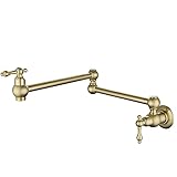 Kiten Wasserhahn, Topffüller Wasserhahn Messing 2 Griffe Einloch Wandmontage Spültischarmatur 360° drehbar klappbar Einzelkaltwasserhahn Kiten Spültischarmatur mit Doppelgelenk Schwenk