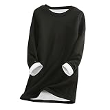 CCOOfhhc Hoodie Damen Fleece Winter Fleece Warm Loungewear Rundhal Plüsch Pullover Ohne Kapuze Thermounterwäsche Teddy-Fleece Innenfutter Sweatshirts Bequem Langarmshirt Elegant Ob