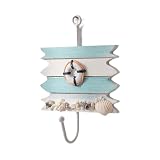 3 Stück Mediterraner Themenhaken Holz Kleiderhaken Wandhaken Handtuchhaken Schlüsselhaken Nautische Haken aus Holz Eisenhaken Wanddeko Garderobenhaken,für Garderobe Jacken Hut,Blau Weiß