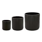 Amazon Basics Rund, Geriffelte Keramik-Pflanzgefäße, verschiedene Größen, 3 Stück, Schwarz, 15.2, 20.3 und 25.4