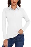 TACVASEN Fitnessshirt Damen Langarm Atmungsaktiv Poloshirt UV Schutzkleidung T-Shirt UPF 50+ Sportshirt mit Knopfleiste (M, Weiß)