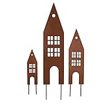 UNUS Garden Häuser Gartenstecker 3er Set, Gartendeko Rostoptik, Roststecker aus Edelrost Metall, Rost Deko für Garten, Terrasse, Balkon oder Blumentop