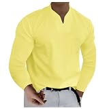 Generisch T-Shirts, Herren Langarmshirt Raglan Regular Fit Baseball T Shirt Einfarbig T Männer Mit V Ausschnitt (M, Yellow)