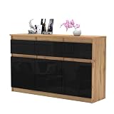 MartHome Moderne Kommode DIMBO - 120cm Breit, 75cm Hoch, 3 Schubladen, 3 Türen, Robuste Laminat-Konstruktion, Vielseitig für Wohnzimmer, Schlafzimmer, Home-Office Wotan Eiche/Schwarzer G