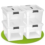Juskys Aufbewahrungsbox mit Deckel - 4er Set Kunststoff Boxen 30l - Box groß, stapelbar, transparent - Aufbewahrung Ordnungssystem Aufbewahrungsbox