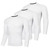 AMZSPORT Kompressionsshirt Herren Langarm Funktionsshirt Sportshirt Schnelltrocknend Laufshirt, 3er Pack Weiß M