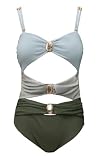 bslingerie® Damen-Badeanzug, ausgeschnittener Monokini, einteiliger Badeanzug, Grün , Larg