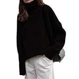 Pullover Damenbekleidung High-Hals-Kaschmir-Pullover Frauen verdickter Pullover lose Absicherung faul Strick-Basis-Pullover (Color : BLACK, Size : S)