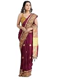 DENMOUS Zari 25035570 Paithani-Sari aus Seide und Baumwolle, gewebtes Design, kastanienbraun, O