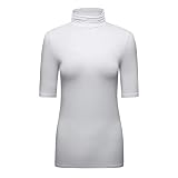 OThread & Co. Damen Rollkragen-T-Shirt mit halblangem Ärmel, Stretch, bequemes Oberteil mit hohem Kragen - Weiß - XX-Larg