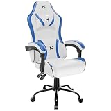 HLONONE Gaming Stuhl Ergonomischer Bürostuhl,Gamer Stuhl mit Kopfstütze,Lendenkissen und Armlehnen,PC Stuhl Höhenverstellbar,Rückenlehne verstellbar 90-135°,Gaming Stuhl Tragfähigkeit 150 kg,Weiß-B