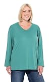 Ulla Popken Damen Shirt, V-Ausschnitt, Relaxed, Langarm Tunika-Shirt, Grün, 46-48 EU