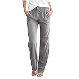 Sommerhosen Damen Leicht Luftig 3/4 - Leinenhose Gestreift Blau Weiß Palazzo Sommer XXL Stoffhose Mit Tunnelzug White Capri Pants for Hose Lang Three Quarter Length Trousers W