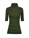 v28 Damen-Pullover mit Rollkragen, 1/2-Ärmel, sehr dehnbar, gerippt, eng anliegend, eng anliegend, Oliv/Blatt für mich (Leaf It to Me), M