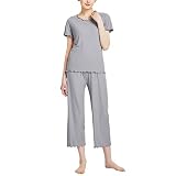 Schlafanzug Damen Kurzarm Damen-T-Shirt, kurzärmelig, Rundhalsausschnitt, lässig, mit Muschelsaum, einfarbig, für Zuhause und im Freien, Basisschicht-T-Shirt Pyjama Kuschelig