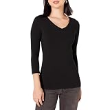 Amazon Essentials Damen T-Shirt Mit V-Ausschnitt Und 3/4-Ärmeln, Klassischer Schnitt (Erhältlich In Übergröße), Schwarz, L