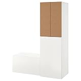 IKEA SMÅSTAD Kleiderschrank mit Ausziehkommode, 150 x 57 x 196 cm, Kork, Weiß, mit Aufbewahrungsbank
