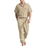 LUZOUCHE Leinenanzug Herren Einfarbig Leinen Freizeitanzug aus Baumwolle 2-Teilige Button Down Kurzarmhemd und Leinenhose Set Leichte Business Sportanzug Streetwear Strandanzug
