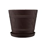 GALICJA VERDENIA Von Holz inspirierter Blumentopf mit Untersetzer – Blumentopf für den Innenbereich – Blumentöpfe für den Innen- und Außenbereich – Kunststoff – Brązowy – 38cm + 32