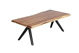 byLIVING Couchtisch CHETA/Sofatisch Massivholz Akazie Natur braun/Füße Metall schwarz/Beistelltisch mit Baumkante 35-37 mm/B 115, H 37, T 60