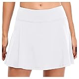 Rot Gummibund Frauen Röcke Sports mit elastische Skorts Innere Tennis-Shorts Knielang Falten (White, M)