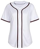 Damen-Baseballtrikot, Knopfleiste, blanko, Softball-Trikot, kurzärmelig, Hip-Hop-Aktiv-Hipster-Shirt, Weiß (schwarz-roter Rand), X-Groß