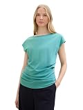 TOM TAILOR Damen T-Shirt mit Drapierung-Detail, meadow teal, L