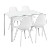 [en.casa] Essgruppe für 4 Personen Weiß Esstisch + 4 Stühle Küchentisch Esszimmertisch mit E