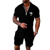 Caxndycing Trainingsanzug Herren Kurz Jogginganzug 2 Teiler Sommer Outfits Atmungsaktiv Sportanzug Kurzarm Poloshirt Sport Shorts Sets Männer Fitnessanzug Streetwear Freizeitanzug