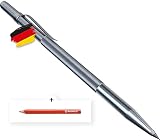 BAUHELD® Anreissnadel Metall [150mm] - Reißnadel mit eingelöteter Hartmetall-Spitze [Made in Germany] - Praktischer Befestigungsclip und Vernickelt mit Rändelung - Inkl. GRATIS Tischler-B