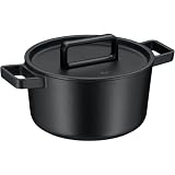 WMF Flavour Bräter 24 cm, Gusseisen Bräter Induktion, Gusseisen-Kochgeschirr, emailliert, Gusseisen Topf, Gussdeckel, Schmortopf, Deckel mit Kondensationsnoppen, moderne Eleganz, schw
