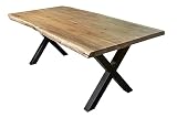 SAM Esstisch 180 x 90 cm Cali, Baumkantentisch naturfarben, Akazienholz massiv, X-Gestell aus Metall Schwarz, aufgedoppelte Kanten 25+25