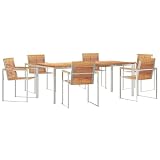 HFXHIJXQ 7-Teiliges Gartenmöbel Set aus Massivholz Teak, 200 x 90 cm Esstisch & 6 Sitzplätze, wetterfeste Balkonmöbel mit modernem Design, Robust und Langlebig für Balkon Terrasse G