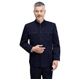 Herren-Jacke im Zhongshan-Stil, China-Stil, einfarbig, einreihiges Revers, lässig, langärmelig, navy, XXXL