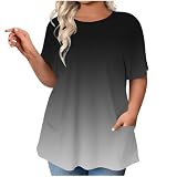 Damen Tshirt Große Größe Kurzarm T-Shirts Sommer Basic T-Shirt Elegant Bluse Damen Shirt Baumwolle Casual Tee Shirts Sportshirt Leicht Und Luftig Blusenshirt Teenager Mädchen Lässig Oversize Ob