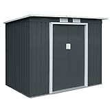 HATTORO P100 Gartenhaus mit Pultdach, Geräteschuppen 213x130x173cm, Gerätehaus mit 2 Schiebetüren, Belüftungsgitter & Metall-Rahmen, Modernes Grau/Anthrazit, Verzinkter S
