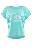 Winshape Damen Ultra leichtes Modal-Kurzarmshirt MCT002 Glitzer-Aufdruck „First I need coffee” T-Shirt, Mint-Weiss, S