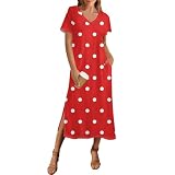 Angebote Midikleid Damen Urlaub Abendkleider Kleider Elegant Tshirt Kleid Freizeitkleid Kleid Hellblau Wickelkleid Abschluss Ball Kleider Damen Schwarz Sommer Lang (Rot,XL)
