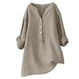 Generisch Damen Bluse Schulterfrei Elegant mit V-Ausschnitt, Baumwollbluse Blusen Damen Wickeloptik (Beige, M)