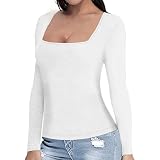 Oberteil zum Ausgehen für Damen, sexy Basic-Tops, Wickel-Tops, quadratischer Ausschnitt, lange T-Shirts, elegante lange Blusen, Basics, modisch, lange Tunika, Pullover, langärmelige Oberteile fü