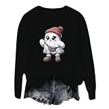 Damen Pullover Halloween Ghost Print Tunika Top Oberteil Halloween Damen Lustiger Ohne Kapuze Halloween Langarm Tshirt Lässiges Bluse Halloween Pullover Herbst Kleidung Damen Pulli Streetw